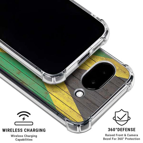 Jamaican Flag Dark Wood Google Pixel 9a Clear Case